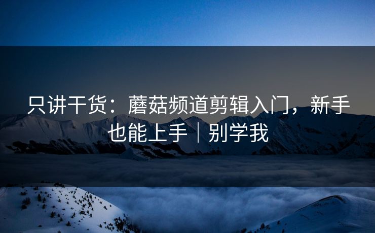 只讲干货：蘑菇频道剪辑入门，新手也能上手｜别学我